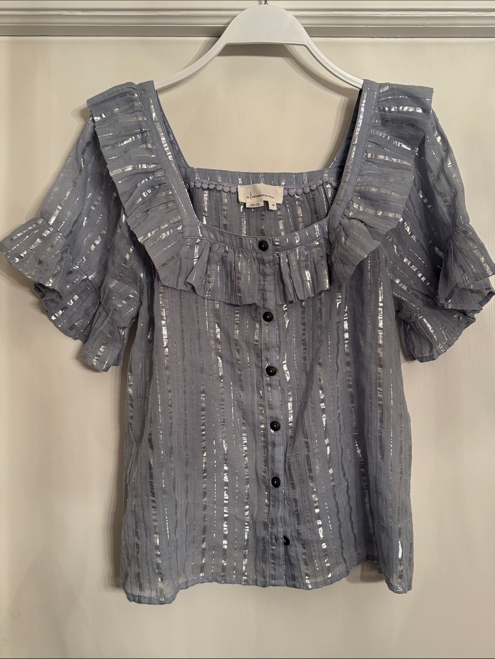 Light Blue Ruffle Button-Front Top